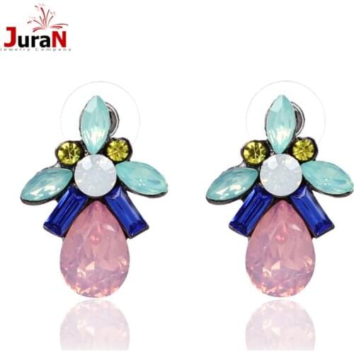 JURAN New Earings Statement Trendy Crystal Elegant Shiny Resin Gem Stud Earrings For Women Good Quality Earring Wholesale F2401