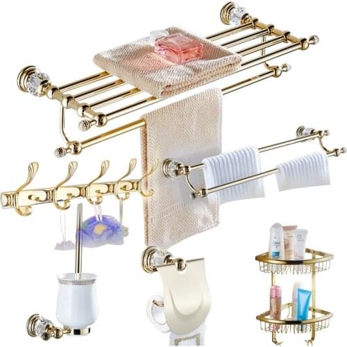 Soap Dish Ceramic Towe Bar Corner Shelf Gold Towel Ring Bathroom Accessories Set Polished Brass Towel Rack Wall Mounted
