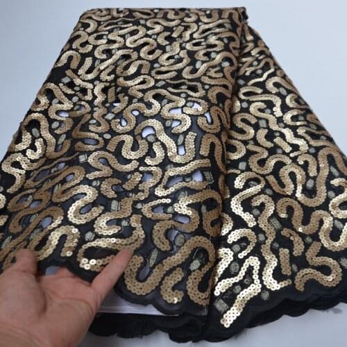 5yards/pc) high quality black gold African handcut organza lace fabric with fully sequins embroidery for gorgeous party OP151