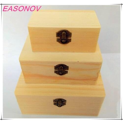 EASONOV Square Wooden Storage Box Home Furnishing Natural Wooden Packing box Craft Jewelry box Case Wedding Gift Home