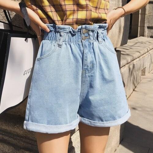 Summer High Waist Wide Leg Loose Denim Shorts Womens Elastic Waist Flower Bud Pants Apricot Pants Womens Casual Shorts Girls