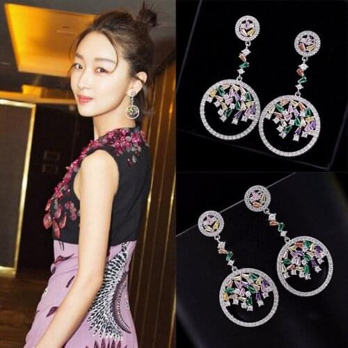 MENGYI High Quality Luxury Dangle Tree Earrings Womens 9 2 5 Fashion Wedding Jewelry With Color Zircon Dainty Drop Earring Gift