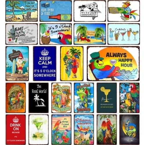Color parrot metal tin sign summer seaside vacation retro metal plaque home decoration seaside bar pub club metal plate 20x30cm