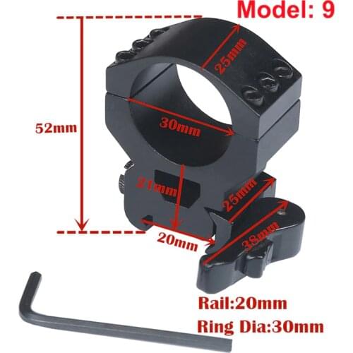 MIZUGIWA 1 Pair Scope Mount 30mm / 25.4mm 1" Ring Quick Release Adapter 20mm Weaver Picatinny Rail Flashlight Hunting Caza