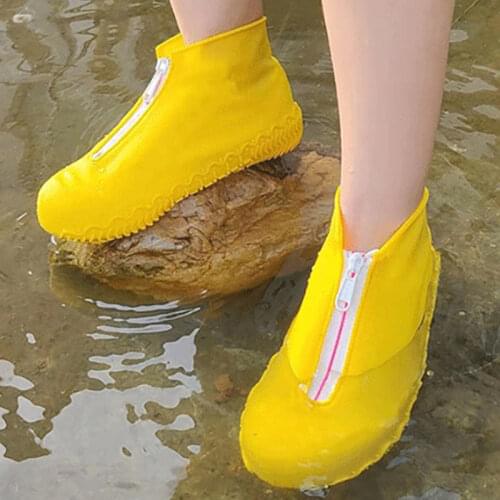 Yellow Zipper Reusable Waterproof Rain Shoes Covers Men Women Shoe Protector Silicone Rain Boots White Shoe Cover Red Overshoes
