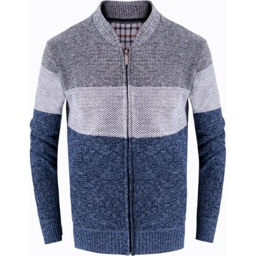 Mens Sweater Coat 2020 Autumn /Winter Mens Stripe Coat Thick Zipper Wool Sweater Cardigan Jumpers Male