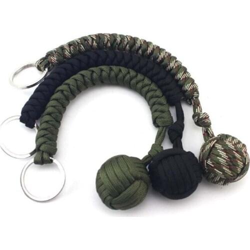 Outdoor Self Defense Key Chain Emergency Survival Protecting Monkey Fist Steel Ball Bearing Parachute Lanyard Camping Paracord