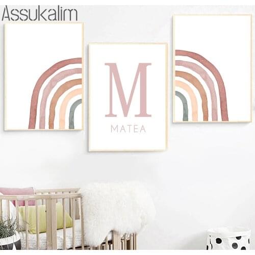 Custom Name Wall Art Print Rainbow Poster Nursery Canvas Painting Nordic Posters And Prints Girl Bedroom Decoration Paintings