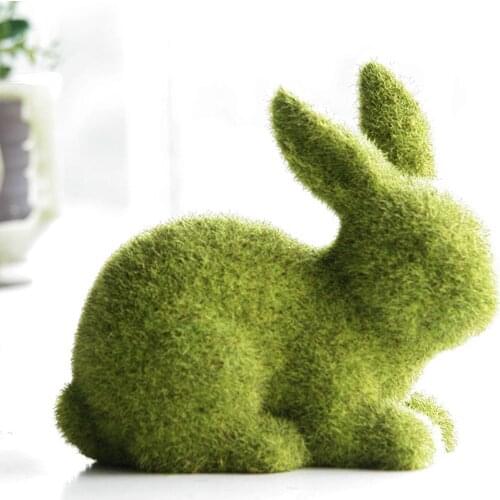 Novelty Flocking Rabbit Resin Easter Ornament Handmade Artificial Turf Grass Bunny Figurines Simple Garden Decoration Gift