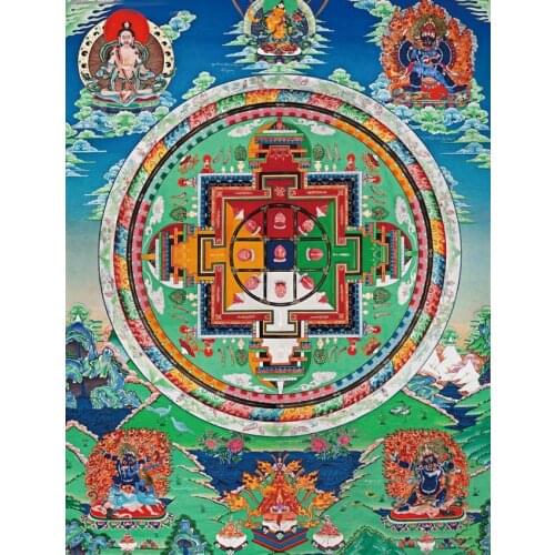 Wholesale Buddhist supplies--60CM LARGE Greco-Buddhist Tibet Yamantaka Buddha Mandala Thang-ga print Thangka painting on canvas