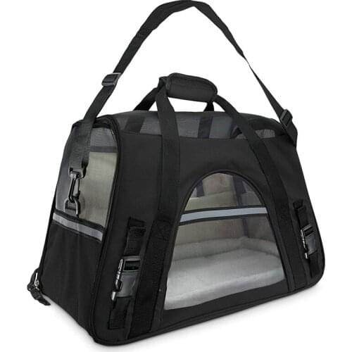 Soft-Sided Carriers for Cats and Dogs Air-Plane Travel On-Board Under Seat Carrying Bag with Fleece Bolster Bed