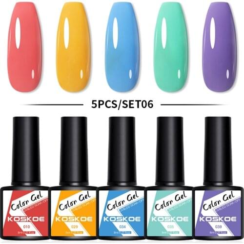 KOSKOE 5Pcs Gel Nail Polish Set Semi Permanent Hybrid Varnish Color Gel Kit Soak Off UV Gel Varnish Manicure Nail Art Design