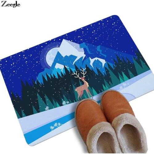 Zeegle Festive Joyous Carpet Floor Mats Indoor Door Mat Home Decor Welcome Rug Absorbent Anti-slip Kitchen Doormat New Year