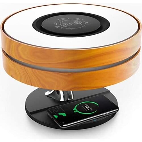 Bedside Lamp with 10W Wireless Charger and TWS Bluetooth Speaker, Night Lamp Ambient Lamp with Digital Clock, Stepless Dimming a