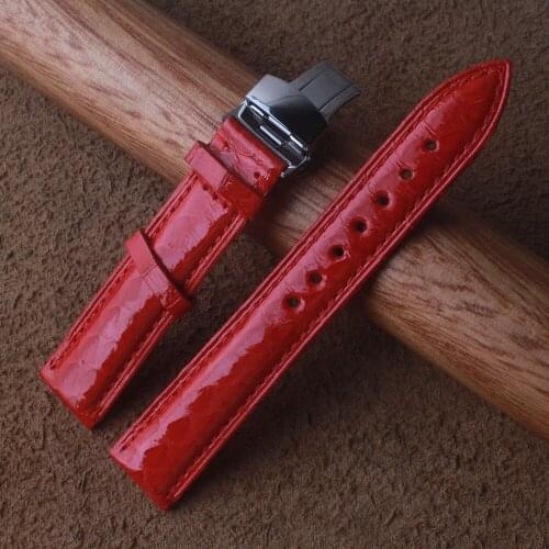 Compatible for Dress Hour WristWatches Wonderful Snake Skin Leather Red with Special Grain Watchband Ladies Straps fold buckles