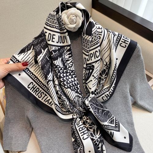 Luxury Fashion Silk Square Scarf For Women 90*90cm бандана Neck Hair Tie Band Bag Warp Soft Neckerchief Hijab Female Foulard