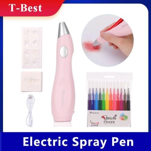 12pcs Washable Watercolor Paint Pens Electric Water Color Spray Pen Sprayer Airbrush Marker Set Art and Crafts Supplies