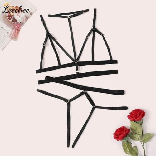 Sexy Lingerie Women Erotic Bandage Three Point Multicolor Underwear Hollowed Out Spliced bra Temptation Transparent Panty