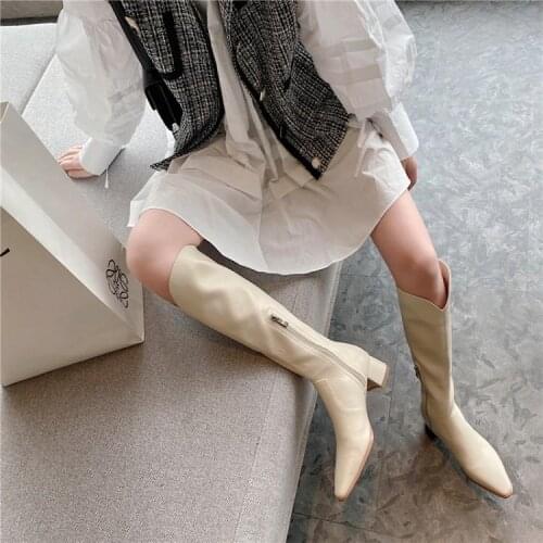 Long boots women 2021 solid color fashion casual knight boots new high boots pointed mid heel