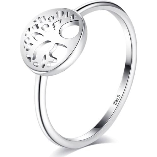 ZEMIOR Simple Style Ring For Women S925 Sterling Silver Hollow Life Tree Round Disk Rings Send Wife Anniversary Fine Jewelry