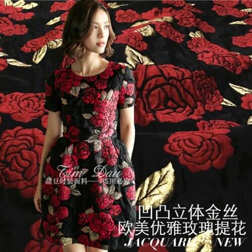 Jacquard fabric three-dimensional rose gold jacquard rose fabric fabric autumn and winter fashion tapestry dress
