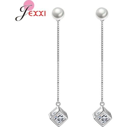 Big Sale Genuine 925 Sterling Silver Long Tassel Earrings With Sparkling Crystal/Pearl Accessories Women Modern Jewelry Gift