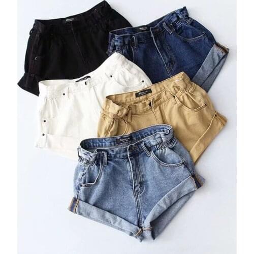 5 Colors 2021 Summer High Waist Denim Short Women Wide Leg Jeans Cuffs Solid Color Retro Streetwear Short Jeans Femme