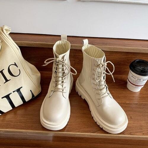 Women new all-match fashion boots cow leather flat ankle boots round toe lace-up boots autumn and winter 2021