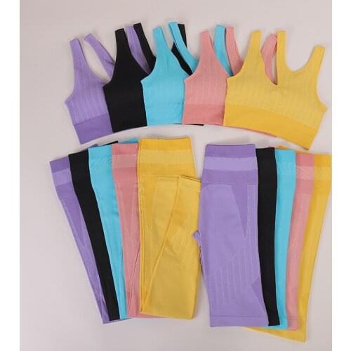 2pcs Workout Outfits For Women Yoga Set Seamless Sportswear Gym Clothing Fitness Sports Bra Crop Top High Waist Leggings Sets