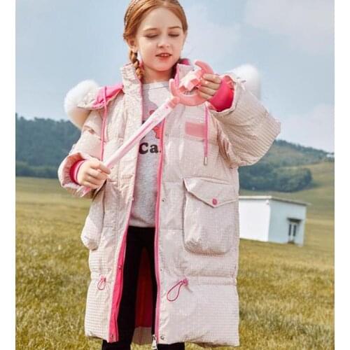 2020 Winter Clothes Girl Coats Warm Fur Collar Hooded long down Coats For Kids Outerwear