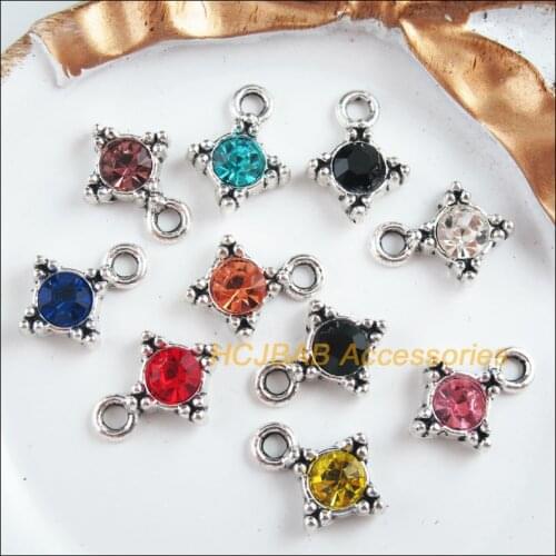 10 New Cross Charms Tibetan Silver Tone Retro Mixed Crystal Pendants 13x17mm