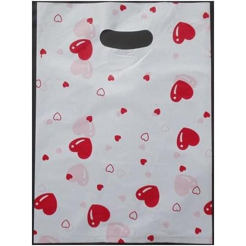100pcs Promotions 15x20cm Love heart Gift Bags Plastic Boutique Pouches Shopping Gift Package Bag 152014