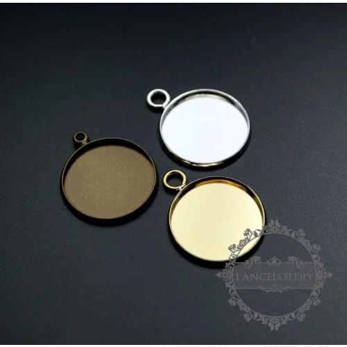 18mm setting size one loop silver,gold,bronze brass round bezel tray DIY pendant charm supplies 1411188