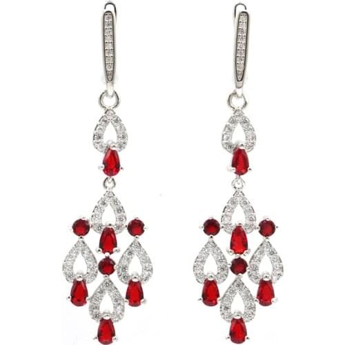 40x19mm Beautiful Created London Blue Topaz Bright Zircon Gift For Ladies Daily Wear Silver Earrings