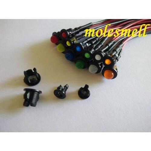 5pcs 3mm/5mm 12V DC Pre-Wired diffused LED + Plastic Bezel Holder Light red yellow blue green white orange warm white diffused