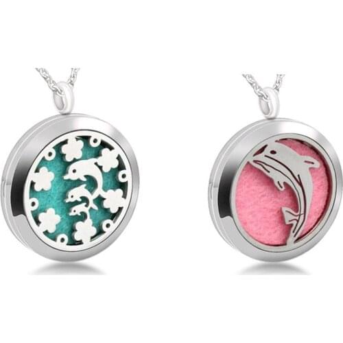 5PCS Charm Dolphins Magnetic Perfume Lockets 30mm Aromatherapy Locket Pendant Essential Oil Diffuser Locket Necklace Jewelry