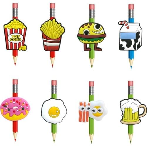 8pcs/lot Popcorn Fries Donuts Milk Beer PVC Pen Cover Caps Pencil Straw Topper Stationery School Supply Stethoscope Charm Gift