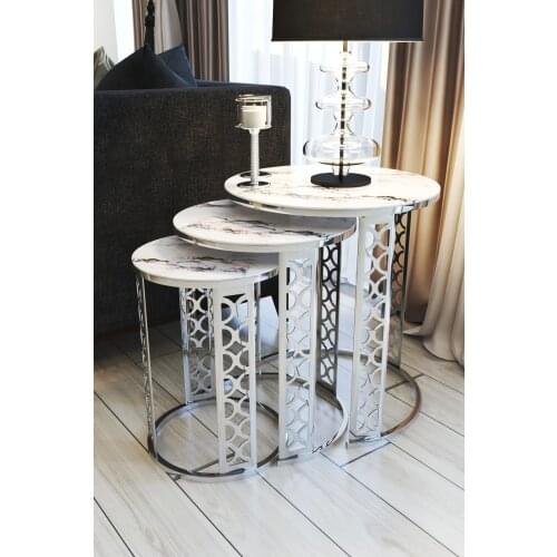 White Marble Pattern Laser Cut Lux Silver Zigon Coffee Table wohnzimmertisch طاولة غرفة معيشة столик из стекла