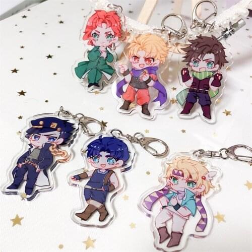 Anime JOJOs Bizarre Adventure Golden Wind Kujo Jotaro Cosplay Acrylic Keychain Charm Phone Bag Pendant Keyring Gift