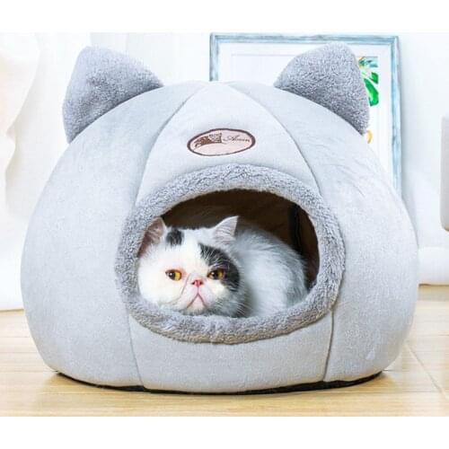 Cats House Half Closed Pet Bed For Dog Medium Bed Dog Kennel Indoor Accessories Keep Warm Luxury Sleeping Fleece Pet Products