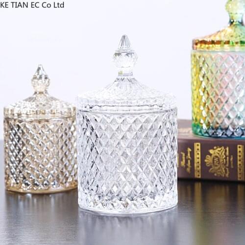 French Stained Glass Storage Jar Transparent Crystal Glass Embossed Jewelry Cotton Swab Box Candy Tea Sealed Jar Home Decoration