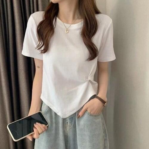 New Shirts for Women Irregular O-neck Short Sleeve Cotton Tees Casual Streetwear Tops ropa plus size mujer Black White T-shirts