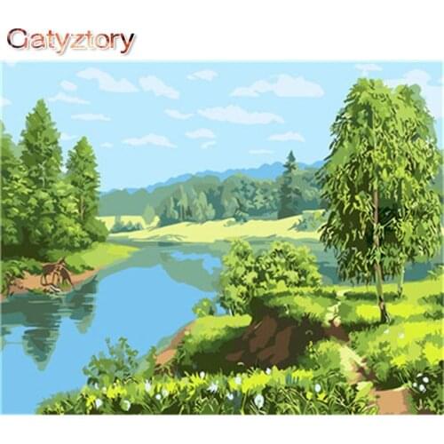 GATYZTORY 60x75cm Frame Forest Landscape DIY Painting By Numbers Picture On Wall Hand Painted Oil Painting On Canvas For Artwork
