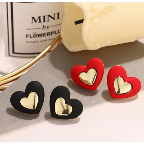 Korea New Design Double Heart-shaped Stud Earrings Female Fashion Geometric Alloy Love Bijoux Earrings Wedding Jewelry Gift