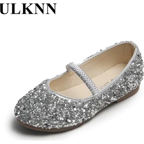 ULKNN Girls' Leather Shoes Princess 2021 Spring New Non-Slip Soft Bottom Wear-Resistant Little Baby Sequined Childrens Shoes