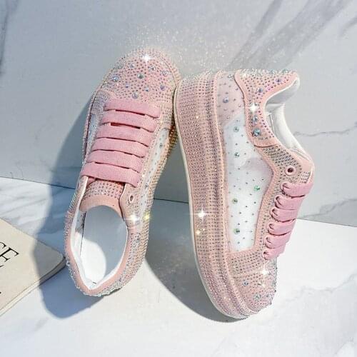 Koovan Womens Shoes The New Spring Summer 2021 Fairy Trend Diamond Thick Bottom Breathable Sponge Leisure Rhinestone Sneakers