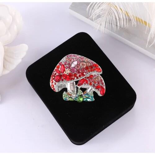 Makersland Unique Mushroom Brooch For Women Red Full Rhinestone Luxury Brooch Pin For Coat Mom Gifts Wedding Party Jewelry 2021
