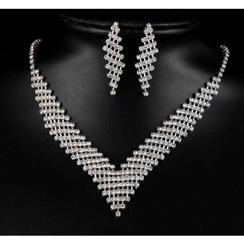 Luxury Bridal Jewelry Sets Rhinestone Crystal Necklace Earrings Set For Women Wedding Bridesmaid Jewellery Accessories