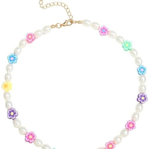 Fashion trend imitation pearl rubber flower Korean ladies bracelet European and American necklace подвеска fairy necklace