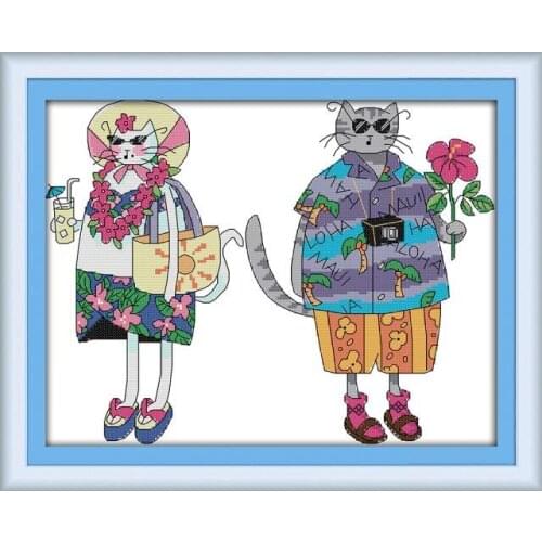 Cross Stitch Kit Fashion Cat Lovers 14ct 11ct Stamped Count Printed Canvas Stitches Embroidery Kits DIY Handmade Needlework Sets